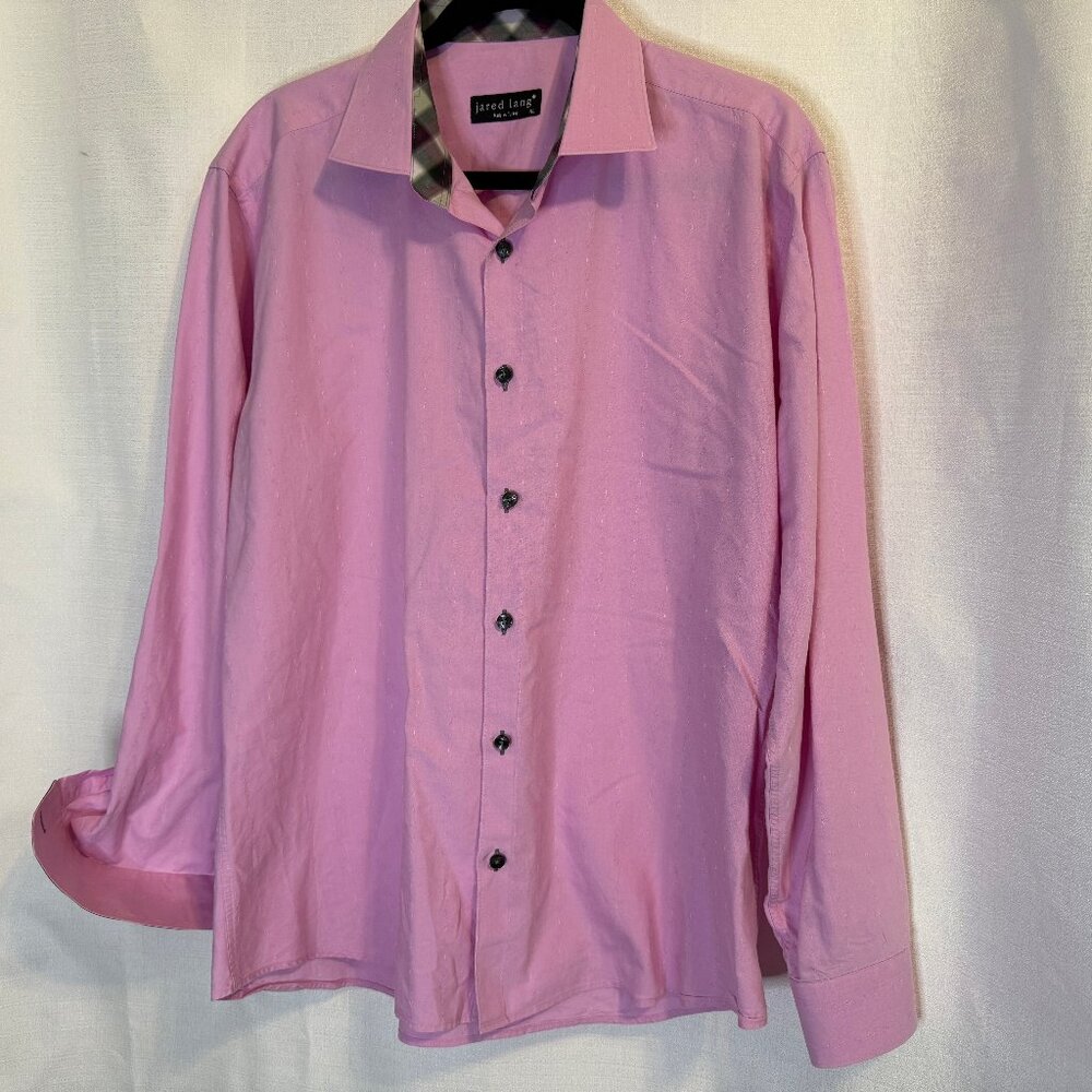 Jared Lang Men's XL Pink Tartan Plaid Accents Button-front shirt; Subtle pattern